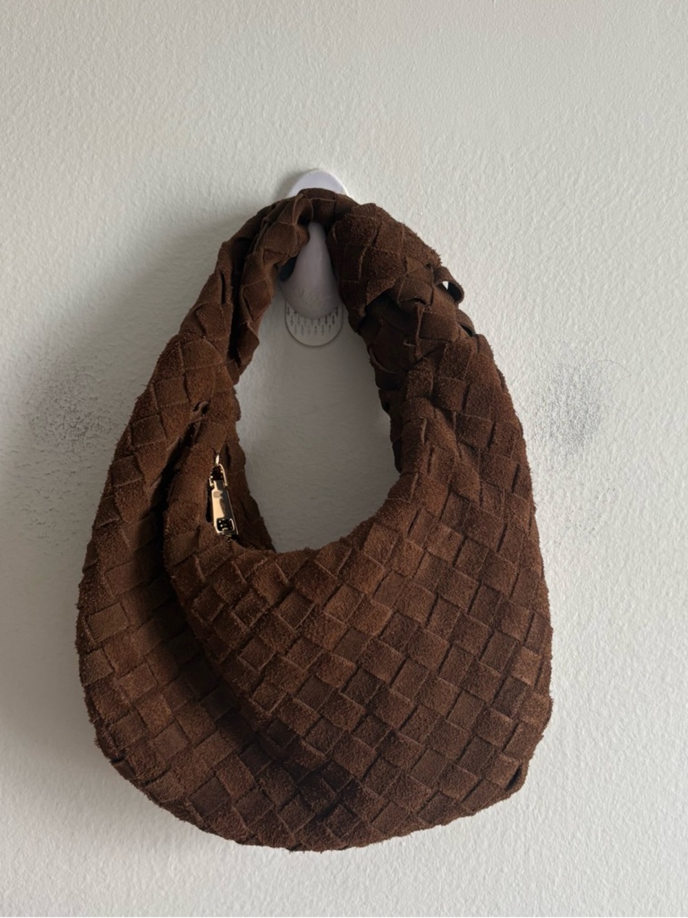 Nico & Olive Genuine Suede Leather Woven Brown Handbag Purse - Picture 3 of 10